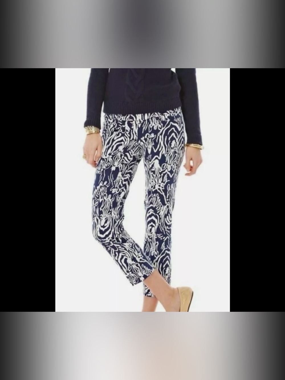 Lilly Pulitzer Navy and White Abstract-zebra Trousers